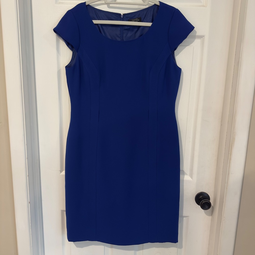 Tahari Arthur S Levine Essentials Royal Blue Belted Sheath Dress 12 Cap Sleeve